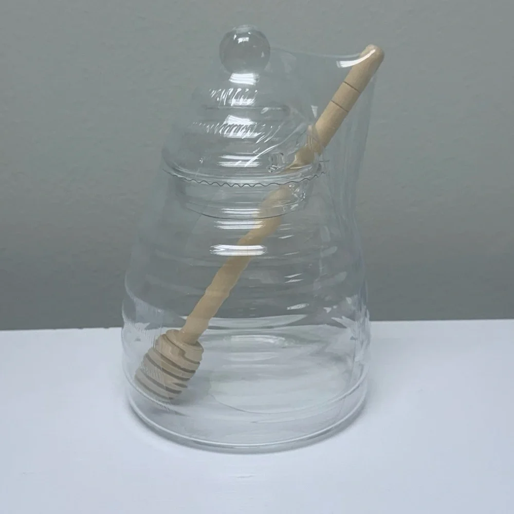New Target Bullseye Playground Clear Glass Honey Pot with Wooden Honey Dipper